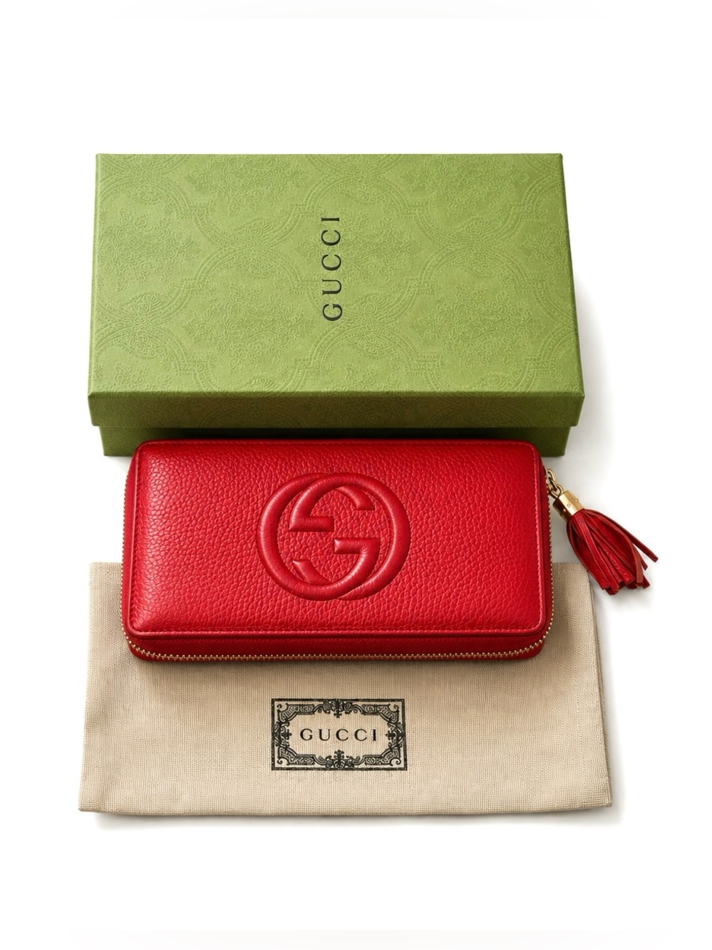 Gucci Soho Red Leather Long Zip Wallet FULLSET